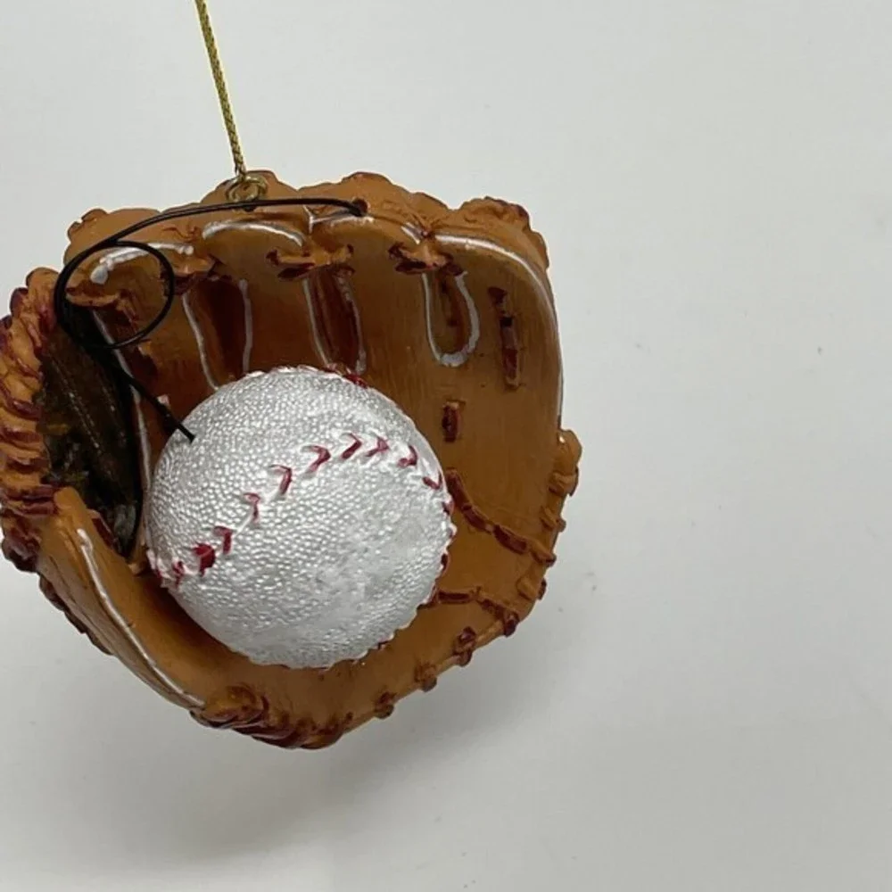 New‎ Baseball Glove Ball Christmas Ornament 3.5” Tan Brown Resin